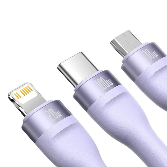 Baseus Flash Series II kabel USB Typ C / USB Typ A - USB Typ C / Lightning / micro USB 100 W 1,2 m fioletowy (CASS030105)