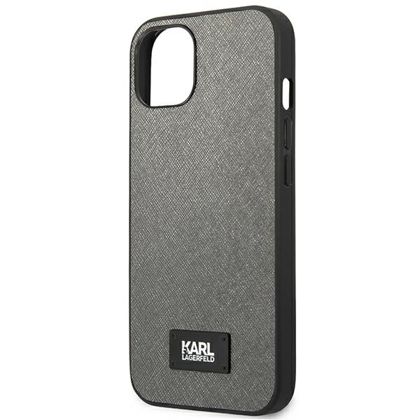 Etui KARL LAGERFELD Apple iPhone 13 Mini Saffiano Plaque Srebrny Hardcase