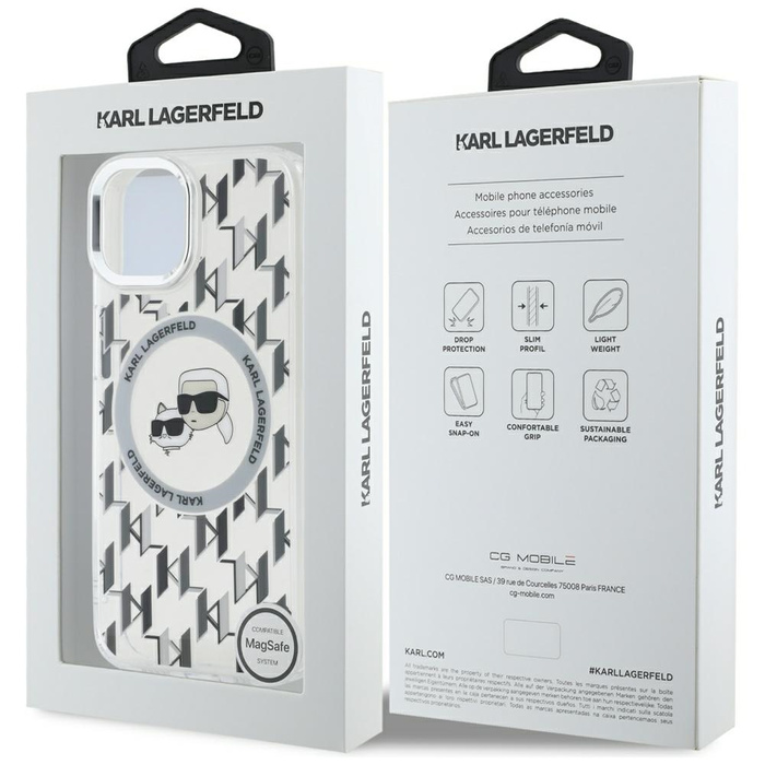 Karl Lagerfeld KLHMP15SHMCKMHT iPhone 15 6.1" przezroczysty/transparent IML Monogram Karl&Choupette Head MagSafe