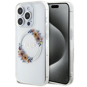 Etui Guess GUHMP15LHFWFCT iPhone 15 Pro 6.1" transparent hardcase IML Flowers Wreatch MagSafe Case