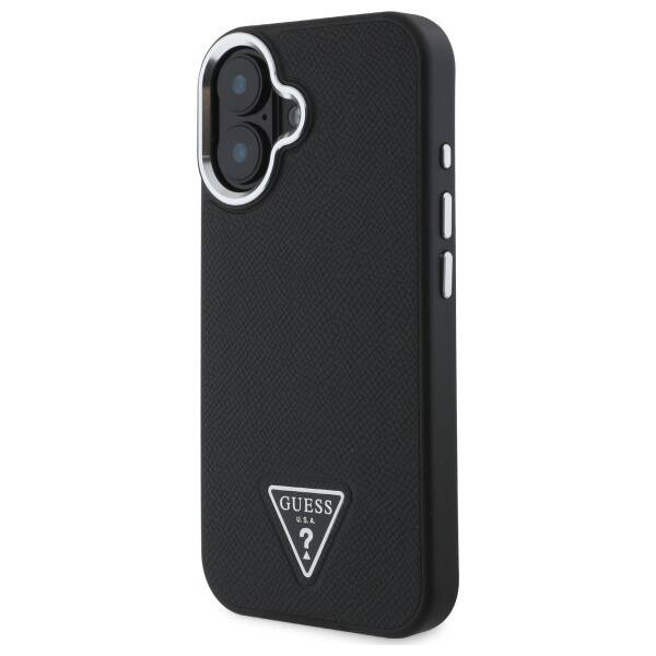 Etui Guess iPhone 16 6.1" czarny/black hardcase Grained Triangle MagSafe