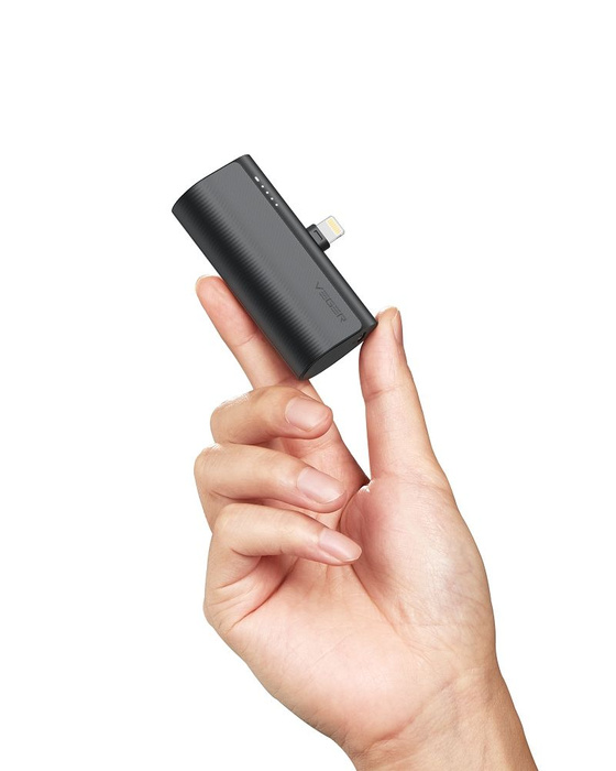 VEGER powerbank 5000 mAh z wbudowanym złączem Lightning PD QC3.0 3A 20W PlugOn (W0556P) czarny