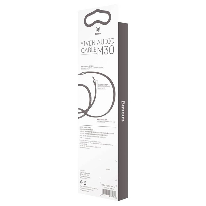 Baseus Yiven M30 kabel audio stereo AUX 3,5 mm męski mini jack 1m srebrno-czarny (CAM30-BS1)