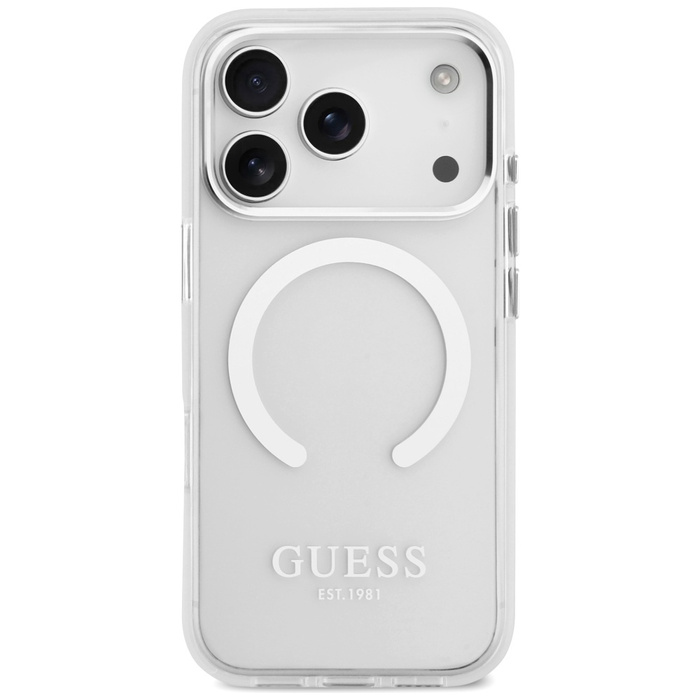 Etui Guess Metal Outline MagSafe do      iPhone 17 Pro srebrny
