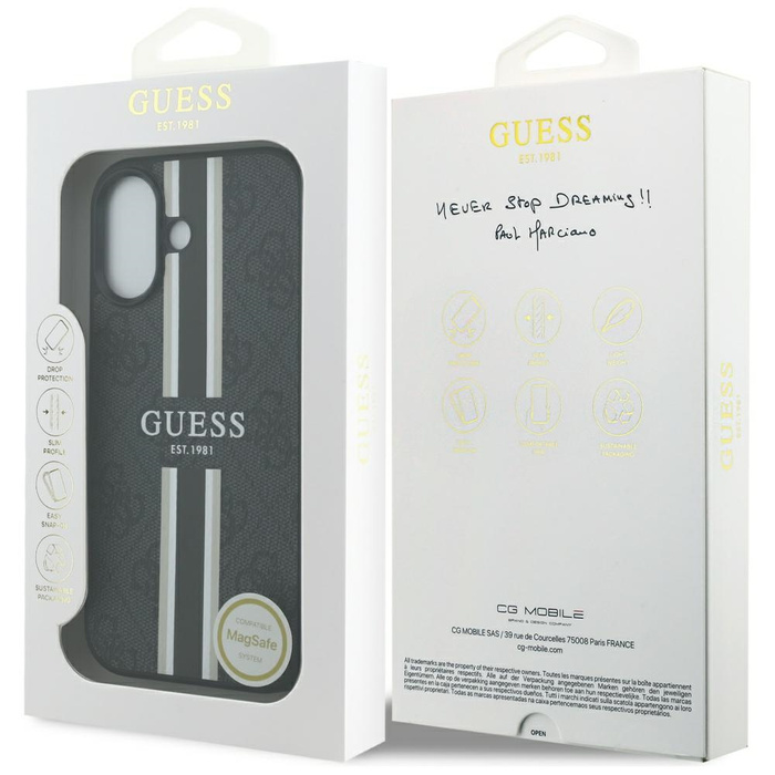 Etui Guess 4G Printed Stripes MagSafe do iPhone 17 czarny