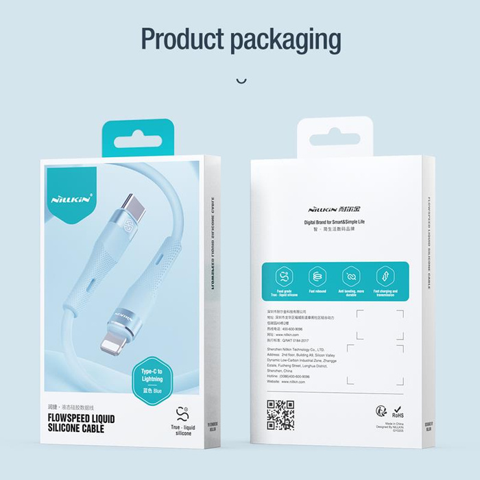Kabel NILLKIN DATA CABLE FLOWSPEED SILICON TYPE C-LIGHTNING PD 27W, BLUE / NIEBIESK