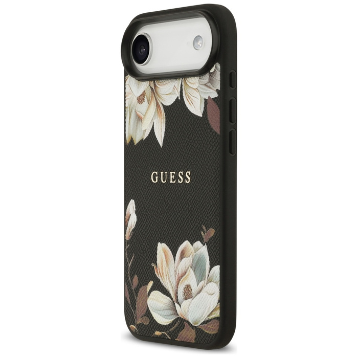 Etui Guess Grained Flowers Classic Logo  MagSafe do iPhone Air czarny