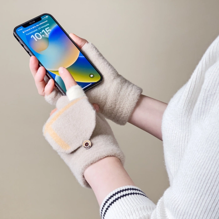Rękawiczki zimowe do telefonu mitenki damskie / dziecięce - białe