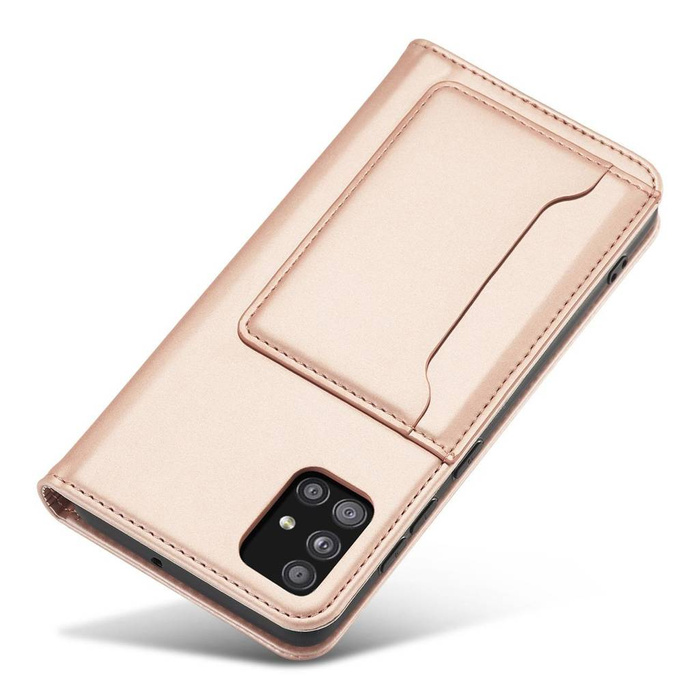 Magnet Card Case etui do Samsung Galaxy A12 5G pokrowiec portfel na karty kartę podstawka różowy
