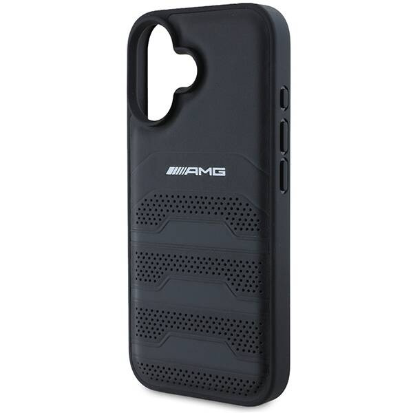 ETUI AMG iPhone 16  6.1" czarny/black hardcase Leather Debossed Lines Black Logo