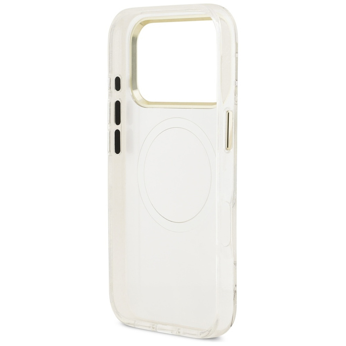 Etui Guess IML Glitter Flowers Triangle  MagSafe do iPhone 17 Pro biały