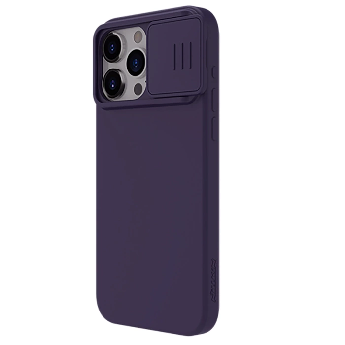 Silikonowe etui Nillkin CamShield Silky Silicone Case do iPhone 15 Pro Max z osłoną na aparat - ciemnofioletowe
