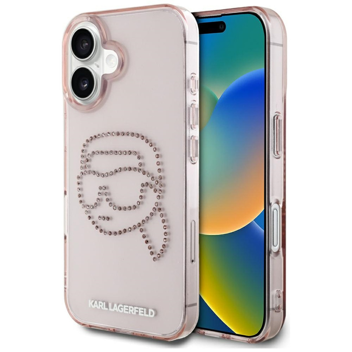 Etui Karl Lagerfeld IML Rhinestones Karl  Head do iPhone 16 różowy