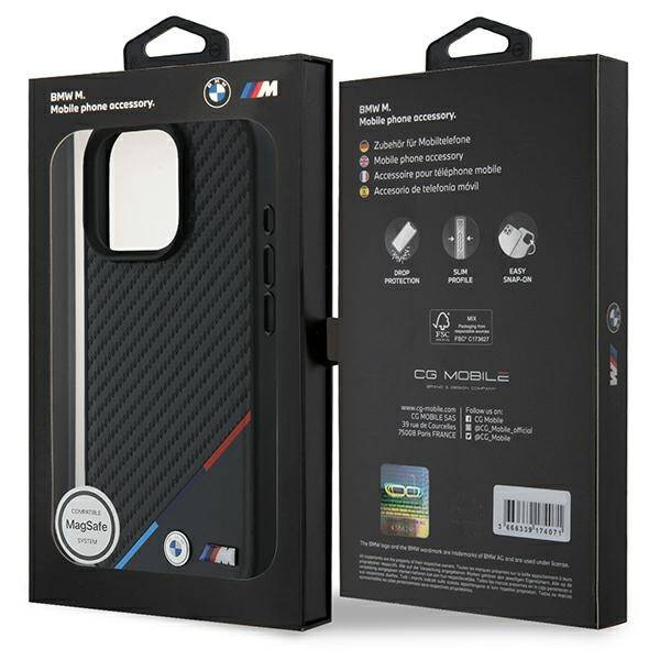 Etui BMW iPhone 16 Pro 6.3" czarny/black hardcase M Carbon Tricolor Line MagSafe