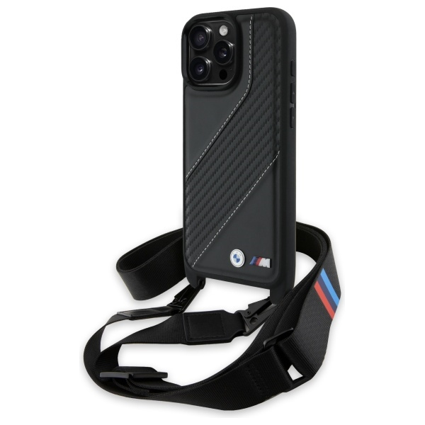 Etui BMW iPhone 16 Pro Max czarny/black hardcase M Edition Carbon Stripe & Strap