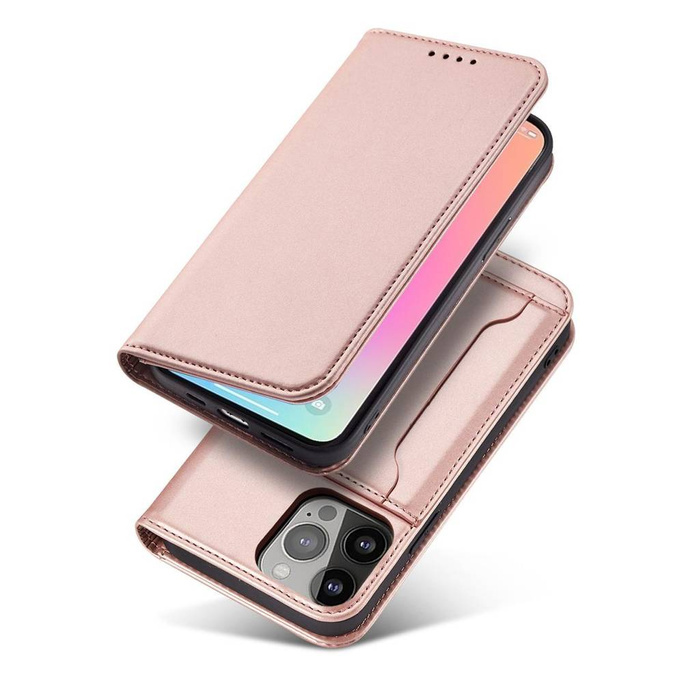 Magnet Card Case etui iPhone 14 Plus pokrowiec z klapką portfel podstawka różowe