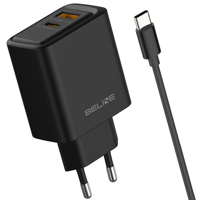 Ładowarka sieciowa Beline 45W GaN        USB-A/USB-C + kabel USB-C/USB-C BLN2CB45C czarny