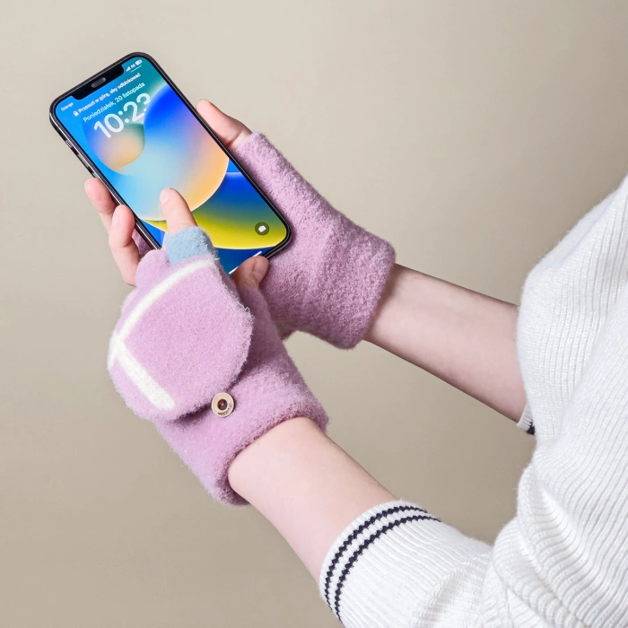 Rękawiczki zimowe do telefonu mitenki damskie / dziecięce - różowe