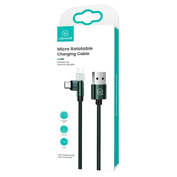 Kabel Pleciony USAMS USB MicroUSB U60 Obrotowy 2A 1m Zielony