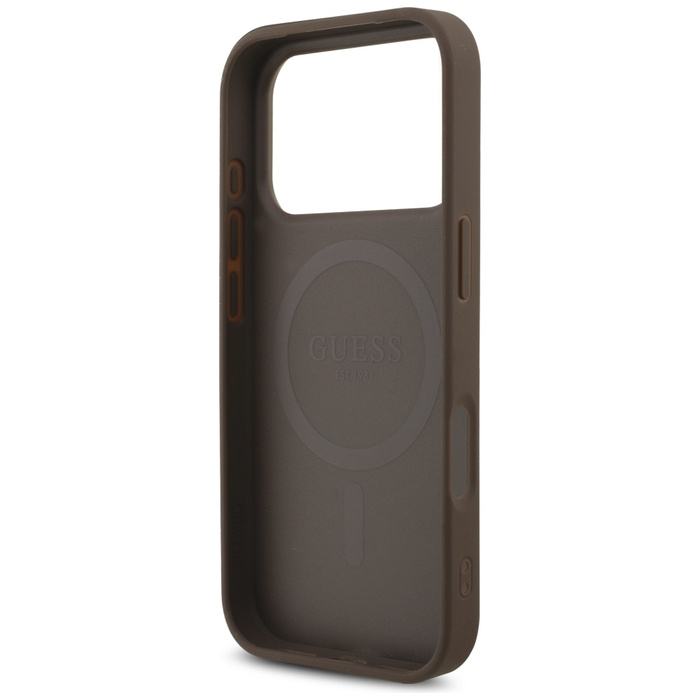 Etui Guess 4G Strap Triangle Logo        MagSafe do iPhone 17 Pro brązowy