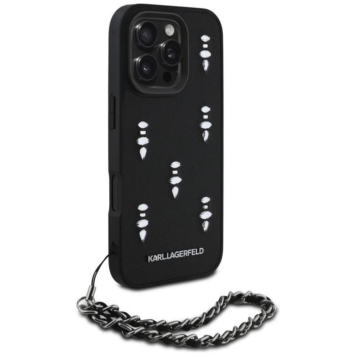 Etui Karl Lagerfeld Saffiano Crystals    w/Chain do iPhone 16 Pro czarny