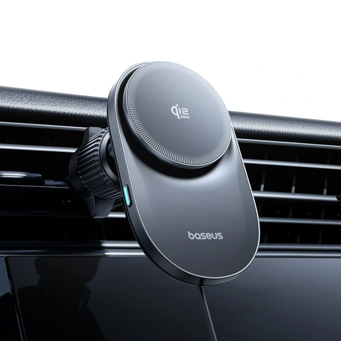 Uchwyt magnetyczny Baseus PrimeTrip VC2 Pro z ładowarką Qi2.2 z wentylatorem na kratkę nawiewu - czarny
