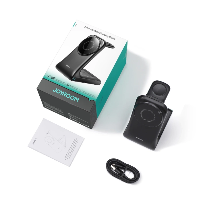 Ładowarka bezprzewodowa Joyroom JR-W15 3 w 1 stacja ładująca z MagSafe - czarna