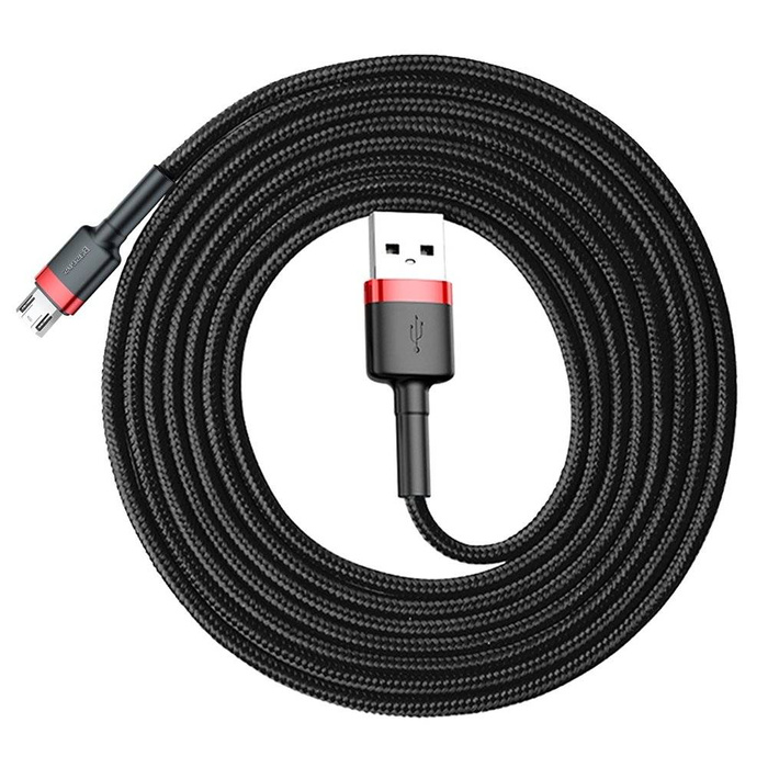 Baseus Cafule Cable wytrzymały nylonowy kabel przewód USB / micro USB QC3.0 1.5A 2M czarno-czerwony (CAMKLF-C91)