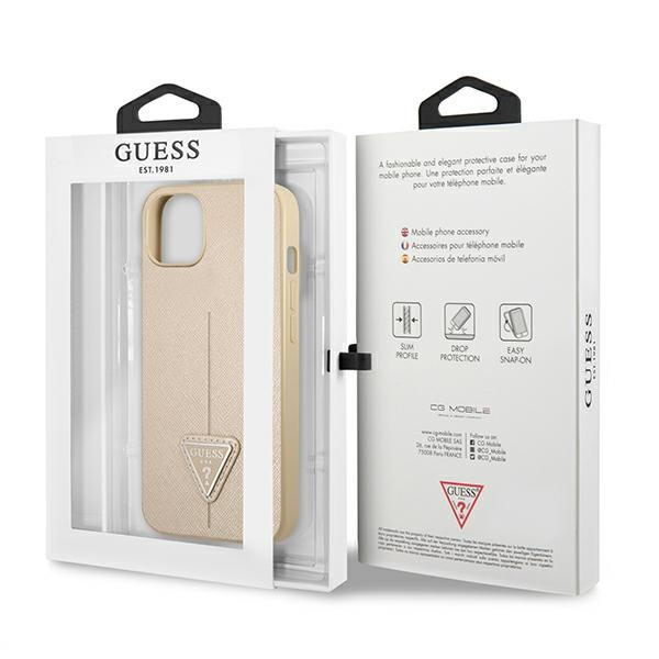 Etui GUESS Apple iPhone 13 Mini Saffiano Triangle Logo Beżowy Hardcase