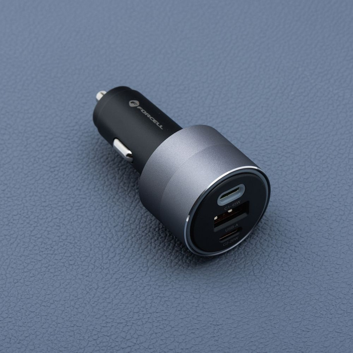 Ładowarka samochodowa Forcell F-Energy Alu 2 x USB C + USB A QC4.0 PD SFC2.0 4,5A 65W szara