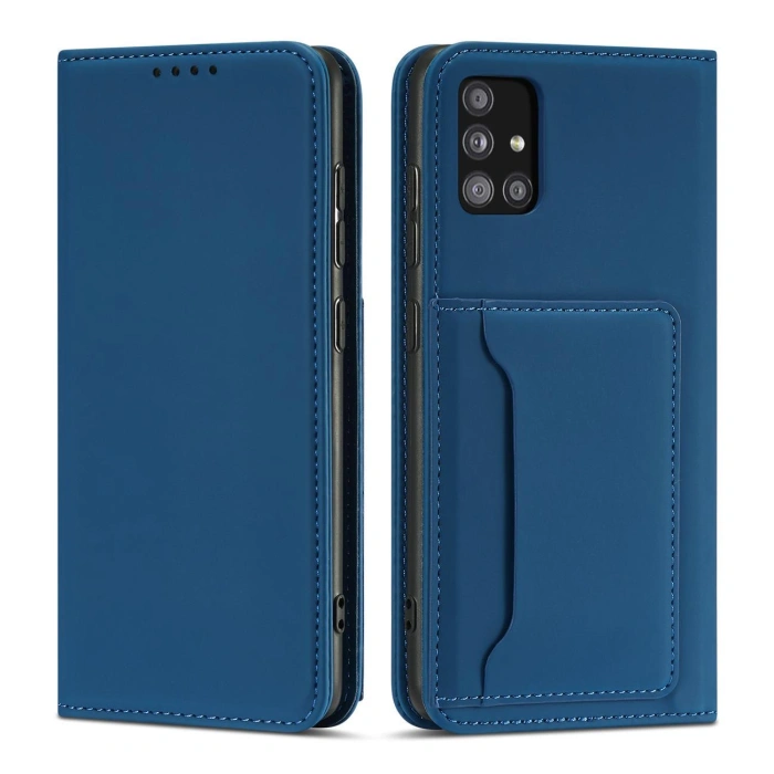 Magnet Card Case etui do Samsung Galaxy A12 5G pokrowiec portfel na karty kartę podstawka niebieski