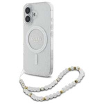 Etui Guess iPhone 16 6.1" przeźroczysty/transparent hardcase IML Glitter With Pearl Strap MagSafe