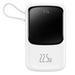 Baseus Qpow Digital Display powerbank z szybkim ładowaniem 10000mAh 22,5W QC/PD/SCP/FCP z wbudowanym kablem USB-C biały