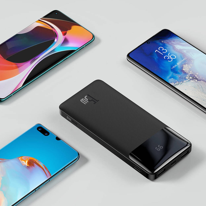 Baseus Bipow powerbank z wyświetlaczem 10000mAh 15W czarny (Overseas Edition) + kabel USB-A - Micro USB 0.25m czarny (PPBD050001)