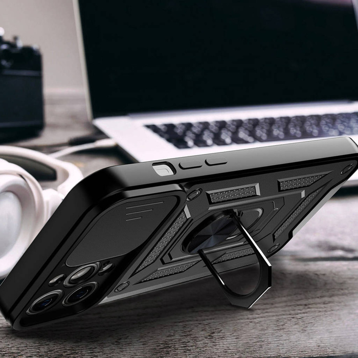 Etui Hybrid Armor Camshield Etui iPhone 14 Pro Pancerny Pokrowiec Z Osłoną Na Aparat Czarne Case