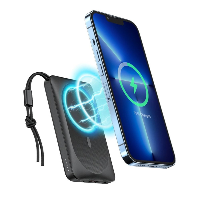 VEGER powerbank 10000 mAh z ładowaniem indukcyjnym kompatybilny z MagSafe PD QC3.0 2A 20W MagOn (VP1151 / W1151) biały