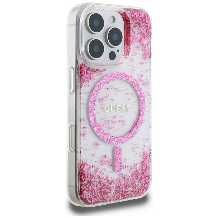 Etui Guess HC Resin Bottom Glitter do     iPhone 16 Pro Max MagSafe różowy