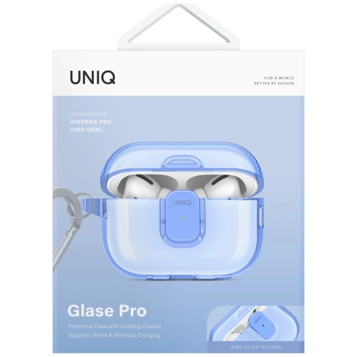 Etui UNIQ AirPods Pro 2 Glase Pro Lock Case Niebieski