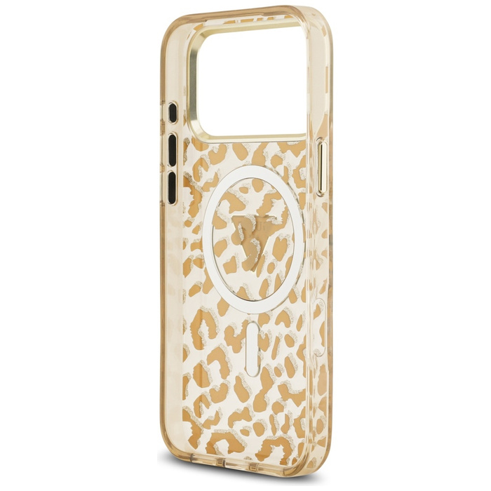 Etui Guess Leopard Glitter MagSafe do    iPhone 17 Pro brązowy