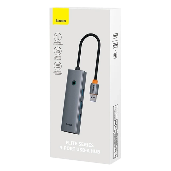 Hub 4w1 Baseus UltraJoy  USB-A do USB 3.0 + RJ45 (szary)