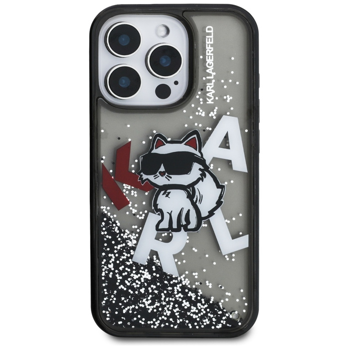 Etui Karl Lagerfeld Liquid Glitter       Choupette Logo do iPhone 16 Pro Max czarny