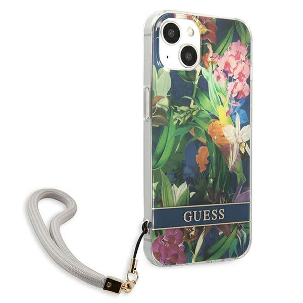 Etui GUESS Apple iPhone 13 Mini Flower Strap Niebieski Hardcase