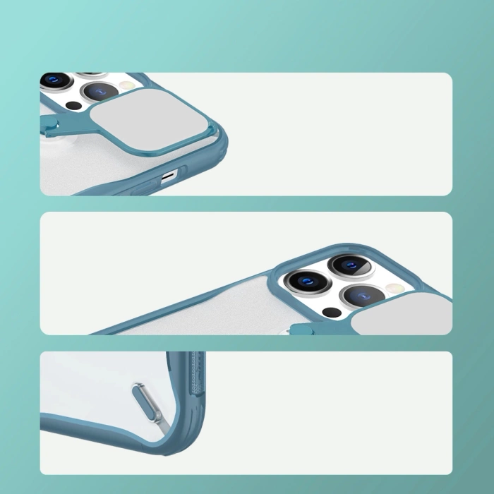Etui Nillkin Cyclops Case wytrzymałe etui z osłoną na aparat i składaną podstawką iPhone 13 Pro niebieski