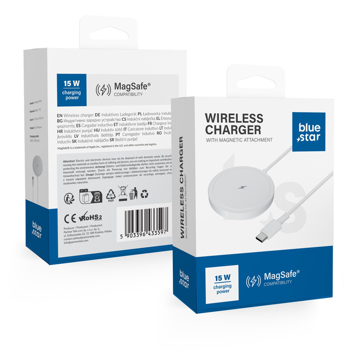Ładowarka bezprzewodowa BLUE STAR Charing Pad 15w kompatybilna z MagSafe biała