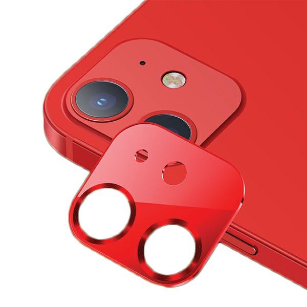 Szkło Hartowane USAMS Apple iPhone 12 Camera Lens Glass Metal Czerwony Ochrona Aparatu Glass