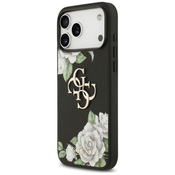 Etui Guess Grained Roses & Big 4G Logo   do iPhone 17 Pro Max czarny