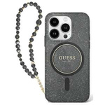 Etui Guess iPhone 16 Pro 6.3" czarny/czarny hardcase IML Glitter With Pearl Strap MagSafe