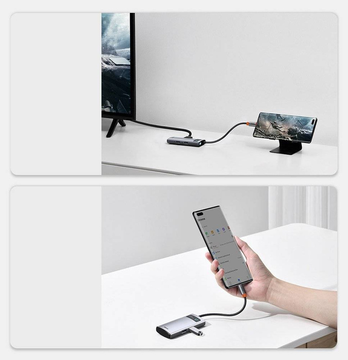 Baseus Metal Gleam 4w1 wielofunkcyjny HUB USB Typ C - USB Typ C Power Delivery 100 W / HDMI 4K 30 Hz / USB 3.2 Gen 1 / USB 2.0 (CAHUB-CY0G)