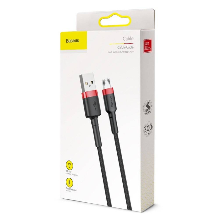Baseus Cafule Cable wytrzymały nylonowy kabel przewód USB / micro USB 2A 3M czarno-czerwony (CAMKLF-H91)