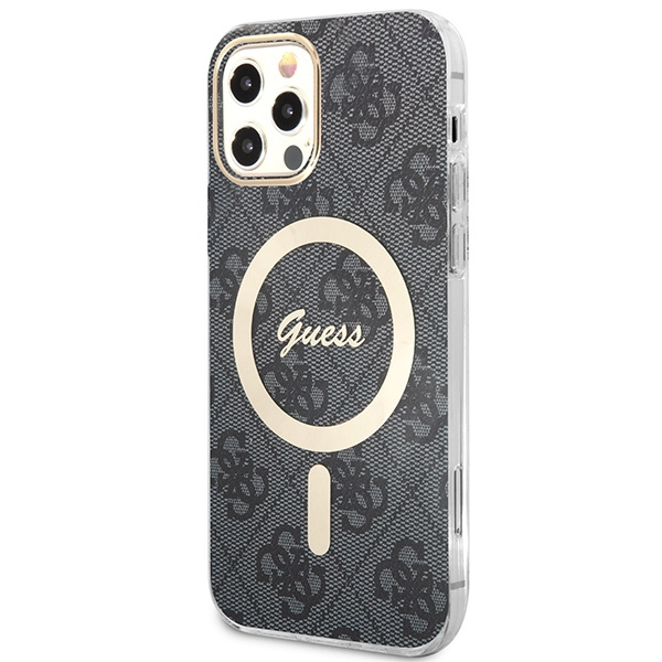 Zestaw Etui Guess Case+ Charger iPhone 12/12 Pro czarny/black hard case 4G Print MagSafe